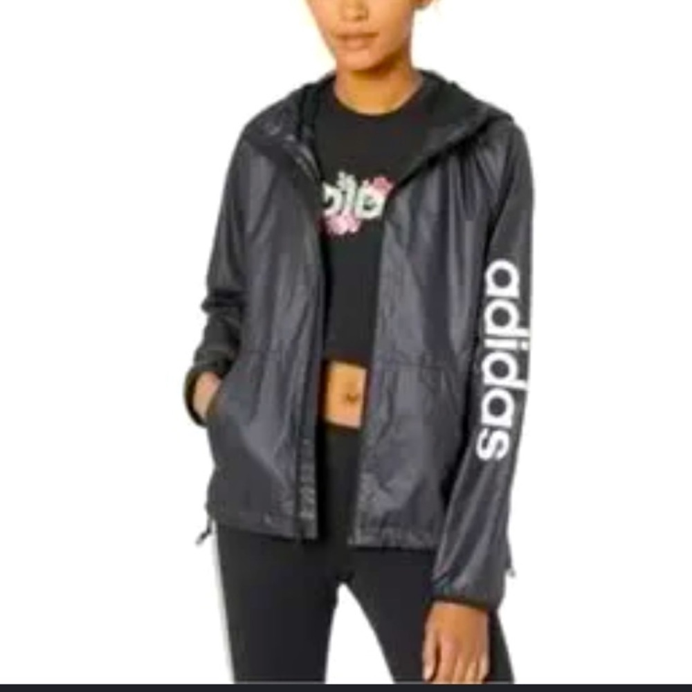 Adidas Linear Windbreaker Women’s Sz M In Black/White